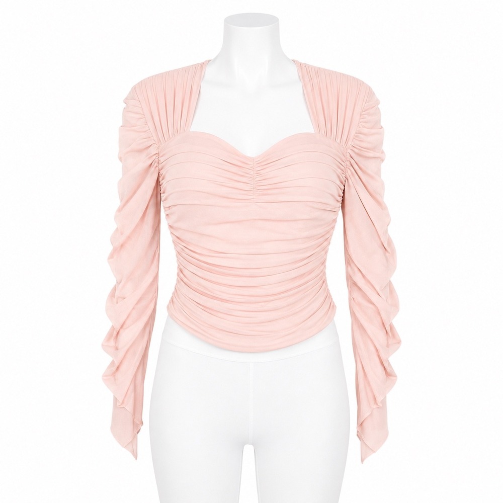 Express Body Contour Top Small Pink Ruched Mesh‎ Sweetheart Coquette Feminine
